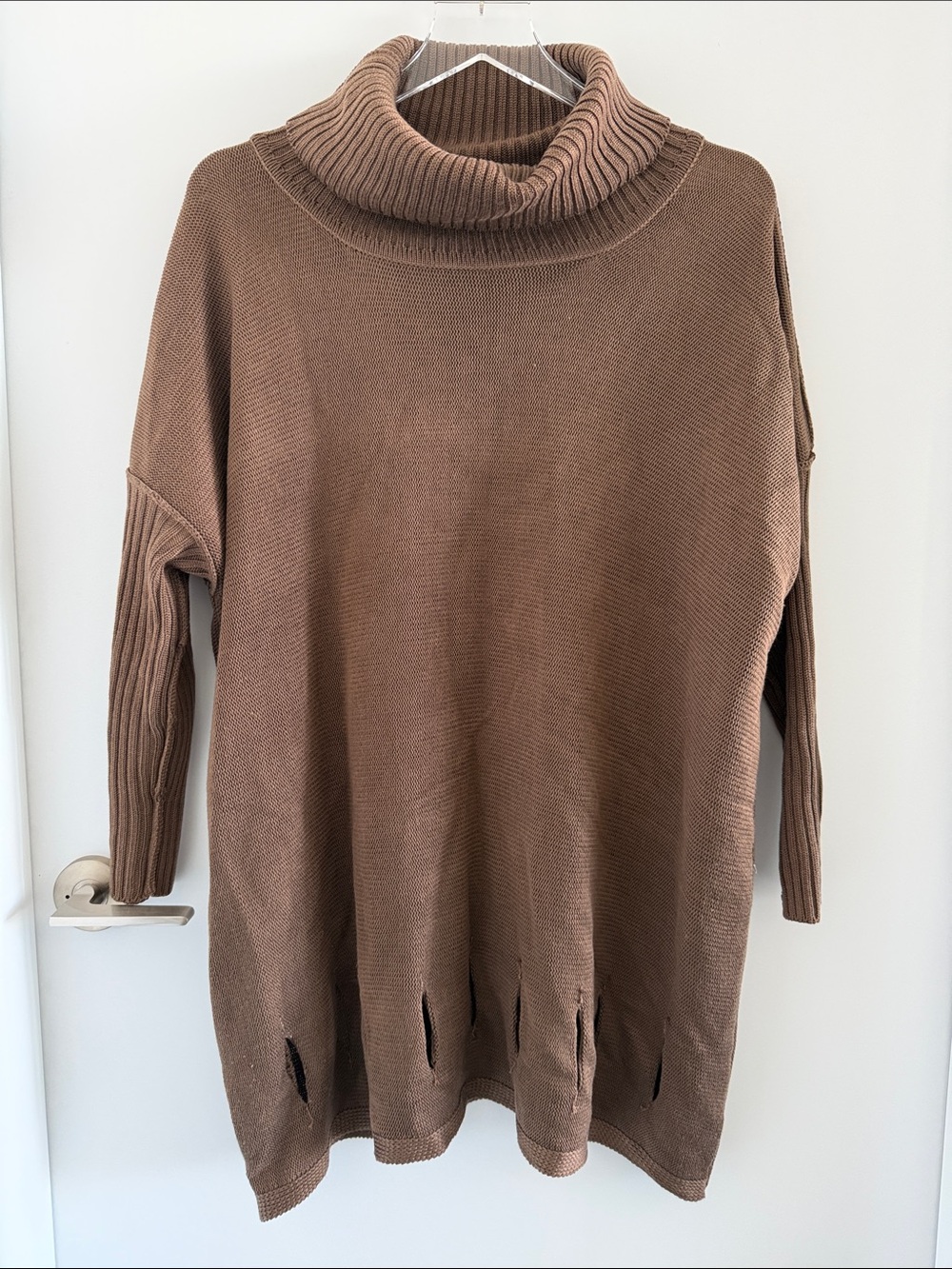 Turtleneck Longline Sweater Dress - Brown